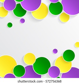 Mardi Gras carnival. EPS10. Bright purple, green and yellow circle. Festival New Orleans. Fat Tuesday. Colorful ethnic Indian tricolor. Round stickers for websites, cards, buttons.