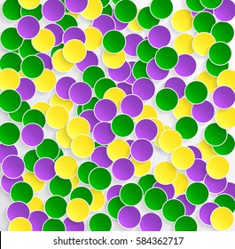 Mardi Gras carnival. EPS10. Bright purple, green and yellow circle. Festival New Orleans. Fat Tuesday. Colorful ethnic Indian tricolor. For websites, cards,