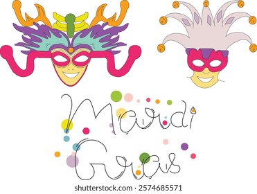 Mardi Gras carnival facial masks. Masks for a party decorated with bright colorful