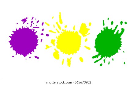 Mardi Gras carnival. Festival New Orleans "Fat Tuesday". Congratulation to "Shrove Tuesday". Lettering on tricolor backdrop. Colourful splash background for banner or site. Multicolored spots and blot