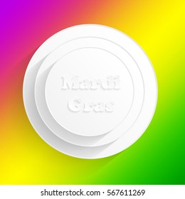 Mardi Gras carnival. Festival New Orleans "Fat Tuesday". Congratulation to "Shrove Tuesday". Lettering on tricolor backdrop. Colourful background for banner or site.