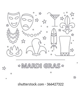 mardi gras carnival flat elements set, vector illustration