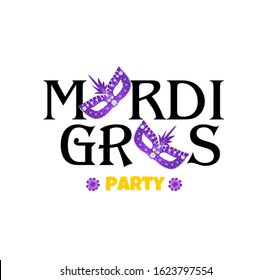 Mardi Gras carnival. Greeting card with ballons and mask. Masquerade party. Carnaval background for poster, postcard, party invitation or banner. Vector Illustration.