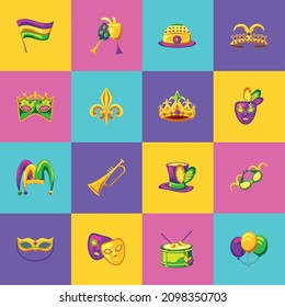 mardi gras carnival icon set