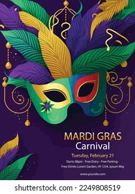 Mardi gras carnival illustration, vertical poster template
