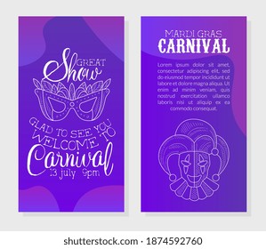 Mardi Gras Carnival Invitation Card Template, Great Show Festive Banner, Cover, Brochure Design Vector Illustration