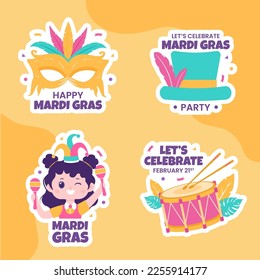 Mardi Gras Carnival Label Flat Cartoon Hand Drawn Templates Illustration