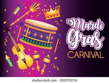 carnaval mardi gras con iconos conjuntos diseño de ilustración vectorial