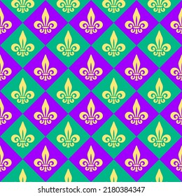 mardi gras carnival, lily flower heraldic symbol seamless pattern, vector illustration 