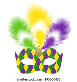 Mardi Gras carnival mask with colorful feathers