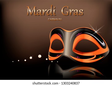 Mardi Gras carnival mask. Greeting card with mask for traditional festival of Mardi Gras. Vector illustration.