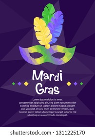 Mardi Gras carnival mask, invitation flyers, low polygonal illustration