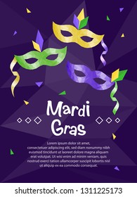 Mardi Gras carnival mask, invitation flyers, low polygonal illustration. 