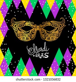 Mardi Gras carnival mask on black background. Vector illustration EPS10.