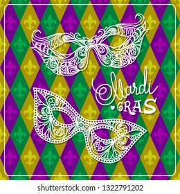 Mardi Gras carnival mask on rhombus background. Vector illustration EPS10.