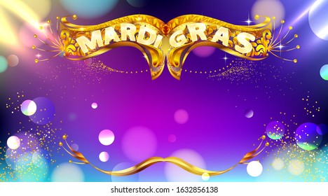 Mardi gras carnival mask poster background with bokeh effect. Luxury and glowing banner. - Vector