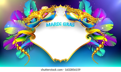 Mardi gras carnival mask poster background with copy space for text. Bokeh effect for celebration greeting card, banner, flyer. - Vector