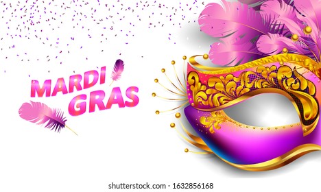 Mardi gras carnival mask poster background with bokeh effect for celebration greeting card, banner, flyer. - Vector