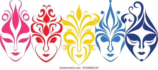 Mardi Gras carnival mask vector, masquerade masks, for party, parade and carnival, for Mardi Gras and Halloween. Mask elements can be used as isolated sign, symbol or icon, traditional mask