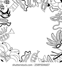 Mardi gras carnival mask vector hand drawn frame