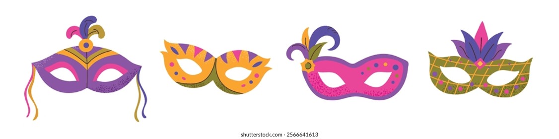 Mardi Gras carnival masks set collection isolated clipart illustrations