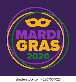 Mardi Gras Carnival in New Orleans. Fat Tuesday. Traditional holiday, celebration annual. Folk festival, costume masquerade, fun party. Carnival mask. Poster, card, banner and background. Vector illus