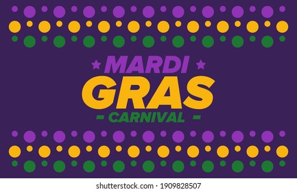Mardi Gras Carnival in New Orleans. Fat Tuesday. Traditional holiday, celebration annual. Folk festival, costume masquerade, fun party. Carnival mask. Poster, card, banner and background. Vector