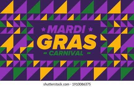 Mardi Gras Carnival in New Orleans. Fat Tuesday. Traditional holiday, celebration annual. Folk festival, costume masquerade, fun party. Carnival mask. Poster, card, banner and background. Vector