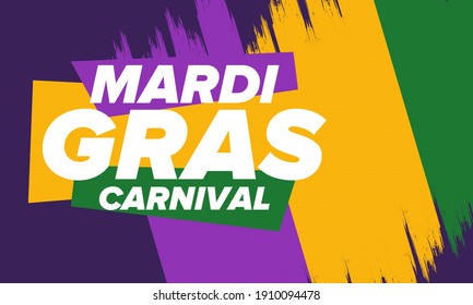 Mardi Gras Carnival in New Orleans. Fat Tuesday. Traditional holiday, celebration annual. Folk festival, costume masquerade, fun party. Carnival mask. Poster, card, banner and background. Vector