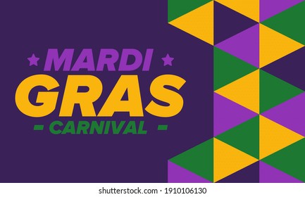 Mardi Gras Carnival in New Orleans. Fat Tuesday. Traditional holiday, celebration annual. Folk festival, costume masquerade, fun party. Carnival mask. Poster, card, banner and background. Vector