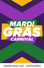 Mardi Gras Carnival in New Orleans. Fat Tuesday. Traditional holiday, celebration annual. Folk festival, costume masquerade, fun party. Carnival mask. Poster, card, banner and background. Vector