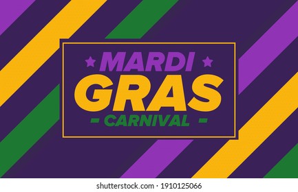 Mardi Gras Carnival in New Orleans. Fat Tuesday. Traditional holiday, celebration annual. Folk festival, costume masquerade, fun party. Carnival mask. Poster, card, banner and background. Vector