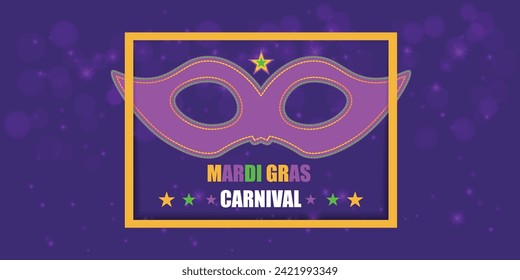 Mardi Gras Karneval in New Orleans. Fett Dienstag. Traditioneller Urlaub, Feiern Sie jährlich. Folklorefestival, Kostümmasquerade, Funchparty. Karnevalsmaske. Poster, Karte, Banner und Hintergrund. Vektorgrafik