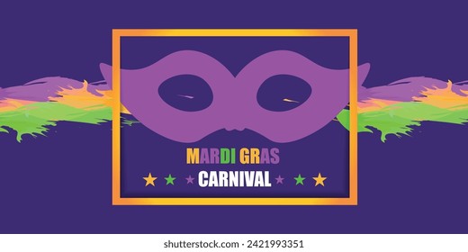 Mardi Gras Karneval in New Orleans. Fett Dienstag. Traditioneller Urlaub, Feiern Sie jährlich. Folklorefestival, Kostümmasquerade, Funchparty. Karnevalsmaske. Poster, Karte, Banner und Hintergrund. Vektorgrafik