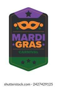 Mardi Gras Karneval in New Orleans. Fat Tuesday. Traditioneller Feiertag, jährliche Feier. Volksfest, Kostümmaskerade, lustige Party. Karnevalsmaske. Poster, Karte, Banner und Hintergrund. Vektor