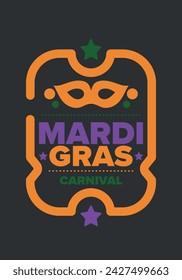 Mardi Gras Karneval in New Orleans. Fat Tuesday. Traditioneller Feiertag, jährliche Feier. Volksfest, Kostümmaskerade, lustige Party. Karnevalsmaske. Poster, Karte, Banner und Hintergrund. Vektor