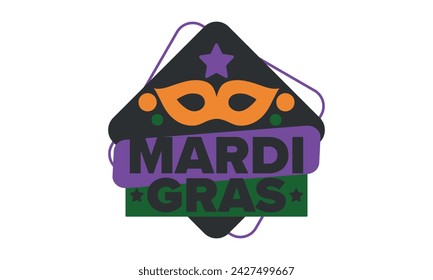 Mardi Gras Karneval in New Orleans. Fat Tuesday. Traditioneller Feiertag, jährliche Feier. Volksfest, Kostümmaskerade, lustige Party. Karnevalsmaske. Poster, Karte, Banner und Hintergrund. Vektor