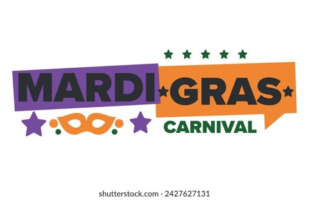 Mardi Gras Karneval in New Orleans. Fat Tuesday. Traditioneller Feiertag, jährliche Feier. Volksfest, Kostümmaskerade, lustige Party. Karnevalsmaske. Poster, Karte, Banner und Hintergrund. Vektor