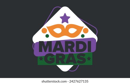 Mardi Gras Karneval in New Orleans. Fat Tuesday. Traditioneller Feiertag, jährliche Feier. Volksfest, Kostümmaskerade, lustige Party. Karnevalsmaske. Poster, Karte, Banner und Hintergrund. Vektor