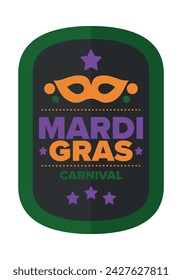 Mardi Gras Karneval in New Orleans. Fat Tuesday. Traditioneller Feiertag, jährliche Feier. Volksfest, Kostümmaskerade, lustige Party. Karnevalsmaske. Poster, Karte, Banner und Hintergrund. Vektor