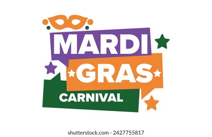 Mardi Gras Karneval in New Orleans. Fat Tuesday. Traditioneller Feiertag, jährliche Feier. Volksfest, Kostümmaskerade, lustige Party. Karnevalsmaske. Poster, Karte, Banner und Hintergrund. Vektor