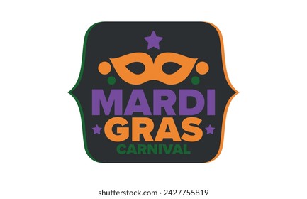 Mardi Gras Karneval in New Orleans. Fat Tuesday. Traditioneller Feiertag, jährliche Feier. Volksfest, Kostümmaskerade, lustige Party. Karnevalsmaske. Poster, Karte, Banner und Hintergrund. Vektor