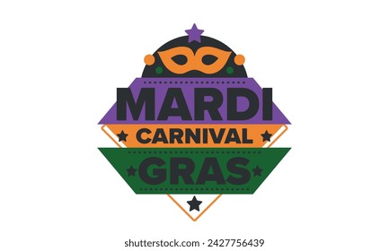 Mardi Gras Karneval in New Orleans. Fat Tuesday. Traditioneller Feiertag, jährliche Feier. Volksfest, Kostümmaskerade, lustige Party. Karnevalsmaske. Poster, Karte, Banner und Hintergrund. Vektor