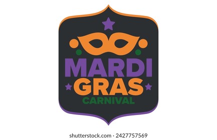 Mardi Gras Karneval in New Orleans. Fat Tuesday. Traditioneller Feiertag, jährliche Feier. Volksfest, Kostümmaskerade, lustige Party. Karnevalsmaske. Poster, Karte, Banner und Hintergrund. Vektor