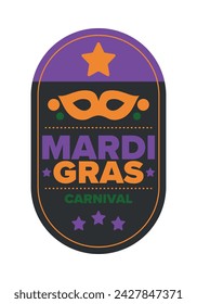 Mardi Gras Karneval in New Orleans. Fat Tuesday. Traditioneller Feiertag, jährliche Feier. Volksfest, Kostümmaskerade, lustige Party. Karnevalsmaske. Poster, Karte, Banner und Hintergrund. Vektor