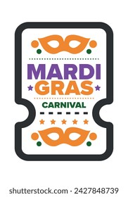 Mardi Gras Karneval in New Orleans. Fat Tuesday. Traditioneller Feiertag, jährliche Feier. Volksfest, Kostümmaskerade, lustige Party. Karnevalsmaske. Poster, Karte, Banner und Hintergrund. Vektor