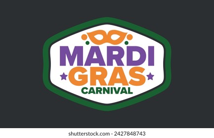 Mardi Gras Karneval in New Orleans. Fat Tuesday. Traditioneller Feiertag, jährliche Feier. Volksfest, Kostümmaskerade, lustige Party. Karnevalsmaske. Poster, Karte, Banner und Hintergrund. Vektor