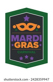 Mardi Gras Karneval in New Orleans. Fat Tuesday. Traditioneller Feiertag, jährliche Feier. Volksfest, Kostümmaskerade, lustige Party. Karnevalsmaske. Poster, Karte, Banner und Hintergrund. Vektor