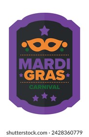 Mardi Gras Karneval in New Orleans. Fat Tuesday. Traditioneller Feiertag, jährliche Feier. Volksfest, Kostümmaskerade, lustige Party. Karnevalsmaske. Poster, Karte, Banner und Hintergrund. Vektor