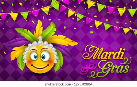 Mardi Gras Carnival Party Banner, Lettering Template for Masquerade - Illustration Vector